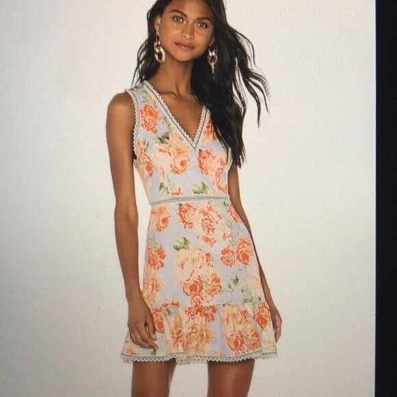 Alice + Olivia Dresses & Skirts - NWT Alice + Olivia Kirean Floral Mini Dress Garden Lace Trim Size 6 Orange Green